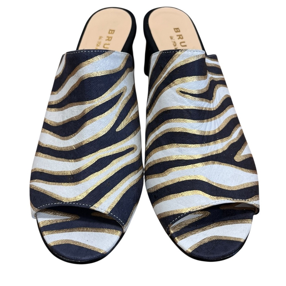 Brunate Metallic Zebra Print Block Heel Mules EU 40.5 Made in Italy NWT - Picture 4 of 11